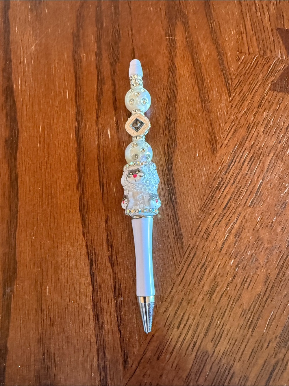 Decorative Silver and White Jeweled Ballpoint Pen